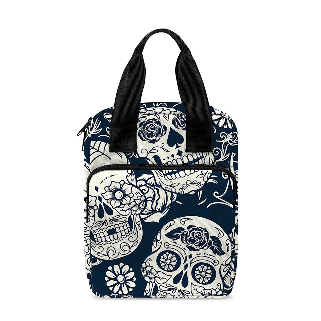 White Floral Sugar Skull Pattern Print Bible Tote Bag