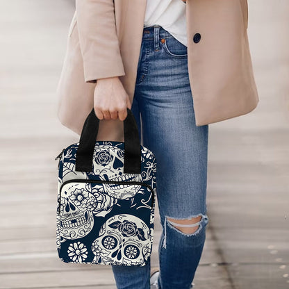 White Floral Sugar Skull Pattern Print Bible Tote Bag