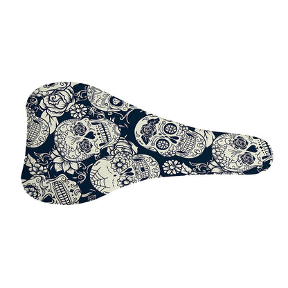 White Floral Sugar Skull Pattern Print Bicycle Seat Cover