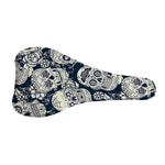 White Floral Sugar Skull Pattern Print Bicycle Seat Cover