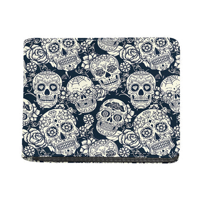White Floral Sugar Skull Pattern Print Bifold Wallet