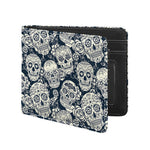 White Floral Sugar Skull Pattern Print Bifold Wallet