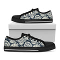 White Floral Sugar Skull Pattern Print Black Low Top Sneakers