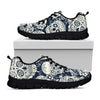 White Floral Sugar Skull Pattern Print Black Running Shoes