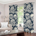 White Floral Sugar Skull Pattern Print Dimout Grommet Curtains