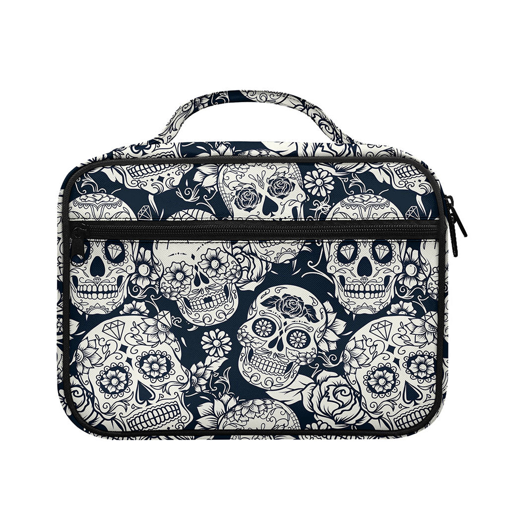 White Floral Sugar Skull Pattern Print Briefcase Bible Bag