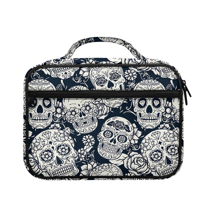 White Floral Sugar Skull Pattern Print Briefcase Bible Bag