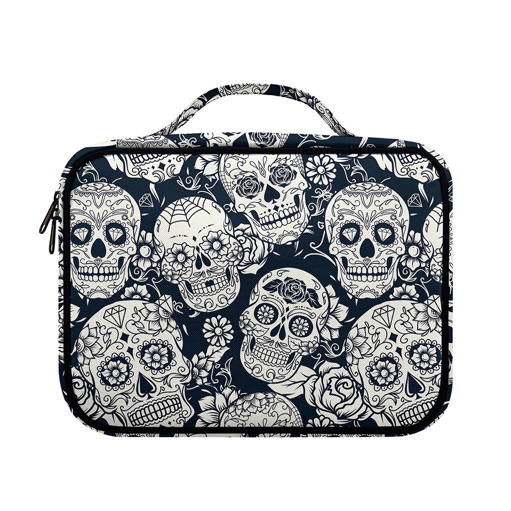 White Floral Sugar Skull Pattern Print Briefcase Bible Bag