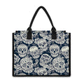 White Floral Sugar Skull Pattern Print Canvas Tote Bag