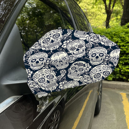 White Floral Sugar Skull Pattern Print Car Side Mirror Covers