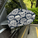 White Floral Sugar Skull Pattern Print Car Side Mirror Covers