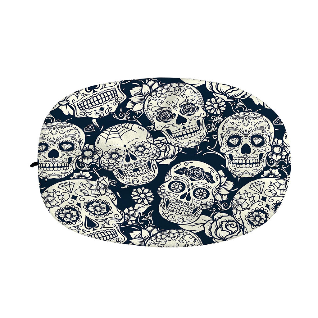 White Floral Sugar Skull Pattern Print Car Side Mirror Covers
