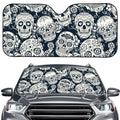 White Floral Sugar Skull Pattern Print Car Windshield Sun Shade