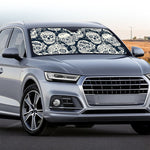 White Floral Sugar Skull Pattern Print Car Windshield Sun Shade