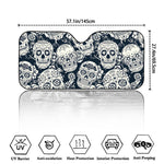 White Floral Sugar Skull Pattern Print Car Windshield Sun Shade