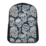 White Floral Sugar Skull Pattern Print Casual Backpack
