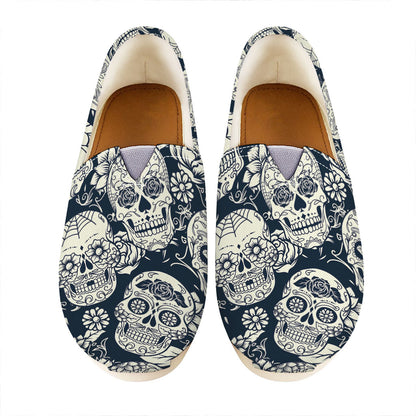 White Floral Sugar Skull Pattern Print Casual Shoes