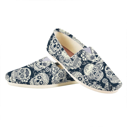 White Floral Sugar Skull Pattern Print Casual Shoes