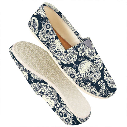 White Floral Sugar Skull Pattern Print Casual Shoes