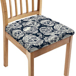 White Floral Sugar Skull Pattern Print Chair Cushion Cover