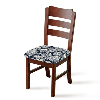 White Floral Sugar Skull Pattern Print Chair Cushion Cover