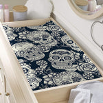 White Floral Sugar Skull Pattern Print Changing Pad Cover