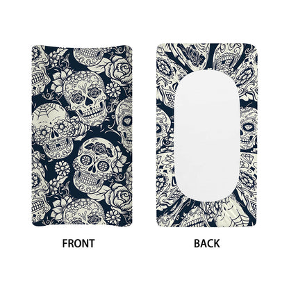 White Floral Sugar Skull Pattern Print Changing Pad Cover