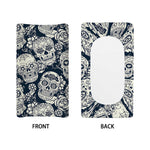 White Floral Sugar Skull Pattern Print Changing Pad Cover