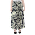 White Floral Sugar Skull Pattern Print Chiffon Maxi Skirt