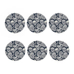 White Floral Sugar Skull Pattern Print Coaster Set