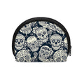 White Floral Sugar Skull Pattern Print Coin Purse