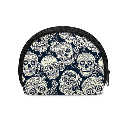 White Floral Sugar Skull Pattern Print Coin Purse