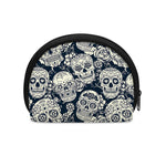 White Floral Sugar Skull Pattern Print Coin Purse