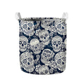 White Floral Sugar Skull Pattern Print Collapsible Laundry Basket