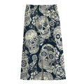 White Floral Sugar Skull Pattern Print Cotton Front Slit Maxi Skirt