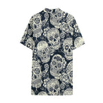 White Floral Sugar Skull Pattern Print Cotton Hawaiian Shirt