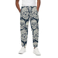 White Floral Sugar Skull Pattern Print Cotton Sweatpants