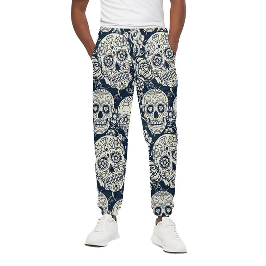 White Floral Sugar Skull Pattern Print Cotton Pants