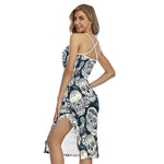 White Floral Sugar Skull Pattern Print Cross Back Cami Dress