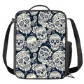 White Floral Sugar Skull Pattern Print Crossbody Lunch Bag
