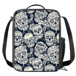 White Floral Sugar Skull Pattern Print Crossbody Lunch Bag