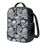 White Floral Sugar Skull Pattern Print Crossbody Lunch Bag