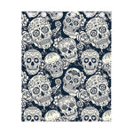 White Floral Sugar Skull Pattern Print Curtain