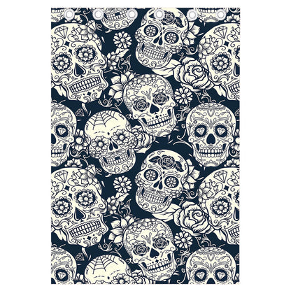 White Floral Sugar Skull Pattern Print Curtain