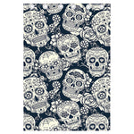 White Floral Sugar Skull Pattern Print Curtain