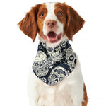 White Floral Sugar Skull Pattern Print Dog Bandana