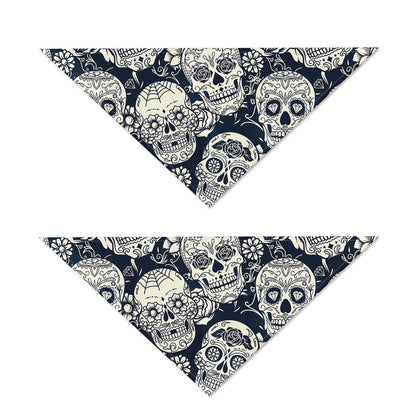 White Floral Sugar Skull Pattern Print Dog Bandana