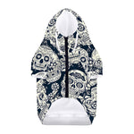 White Floral Sugar Skull Pattern Print Dog Zip Up Hoodie