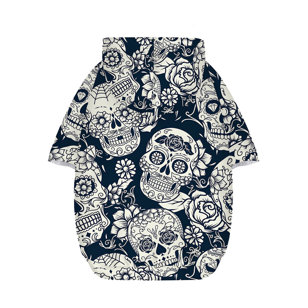 White Floral Sugar Skull Pattern Print Dog Zip Up Hoodie