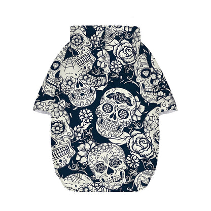 White Floral Sugar Skull Pattern Print Dog Zip Up Hoodie